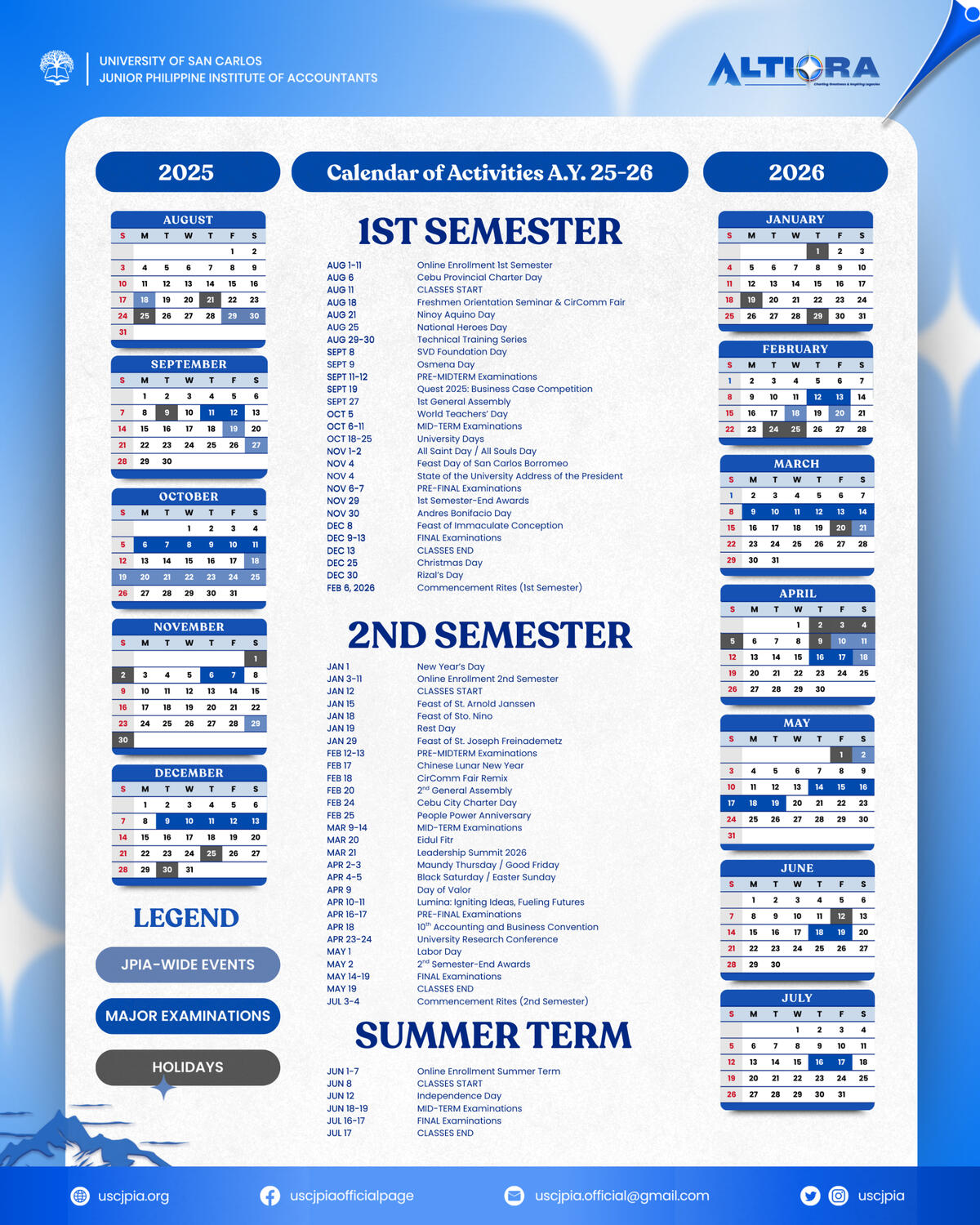 Calendar for A.Y. 2025-2026